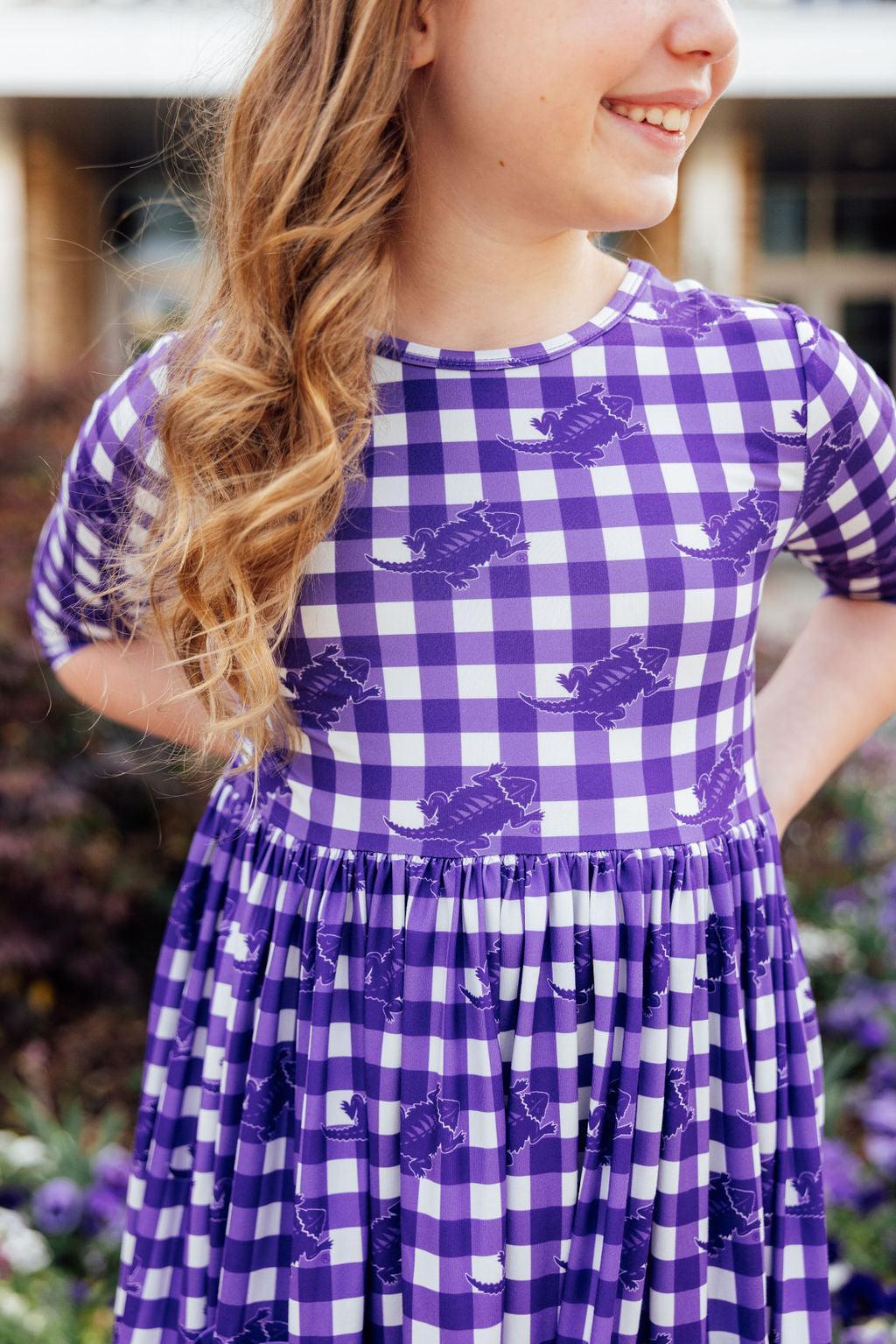 TCU Plaid Frog 3/4 Sleeve Pocket Twirl Dress 4