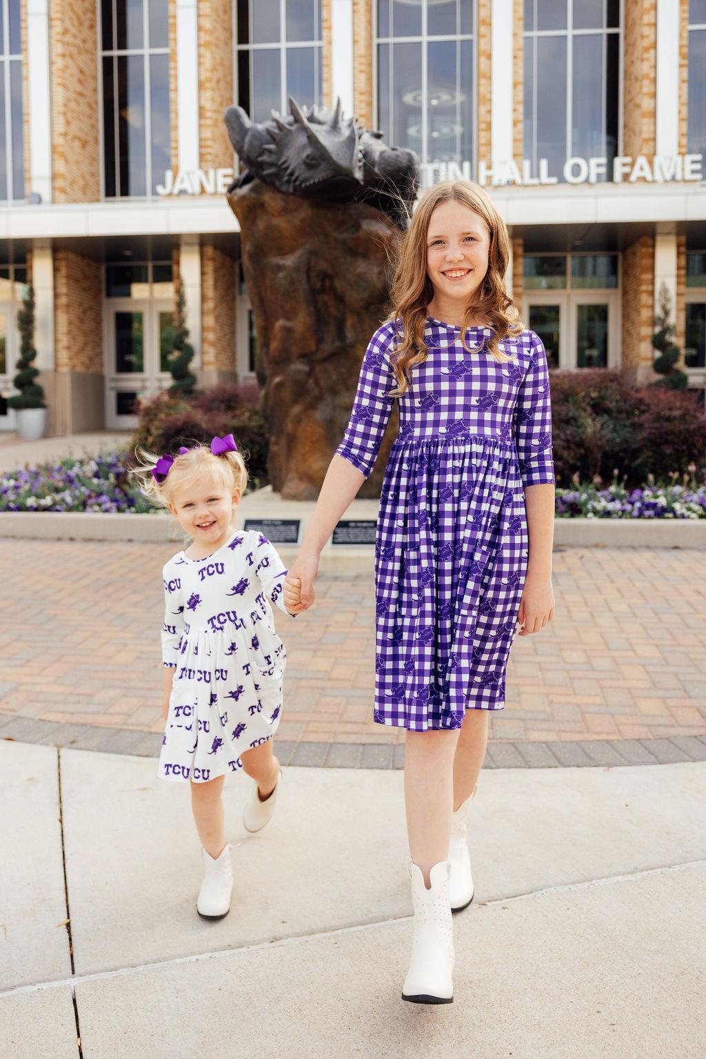 TCU Plaid Frog 3/4 Sleeve Pocket Twirl Dress 5