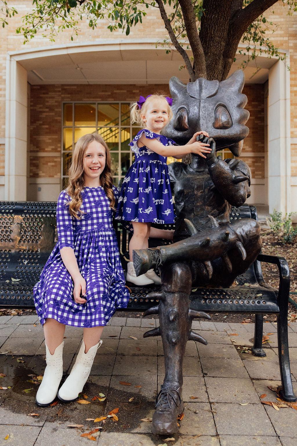 TCU Plaid Frog 3/4 Sleeve Pocket Twirl Dress 6