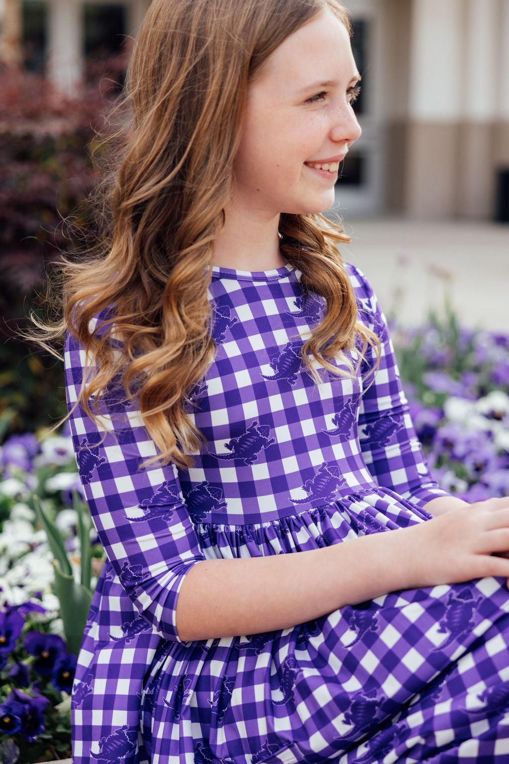 TCU Plaid Frog 3/4 Sleeve Pocket Twirl Dress 8