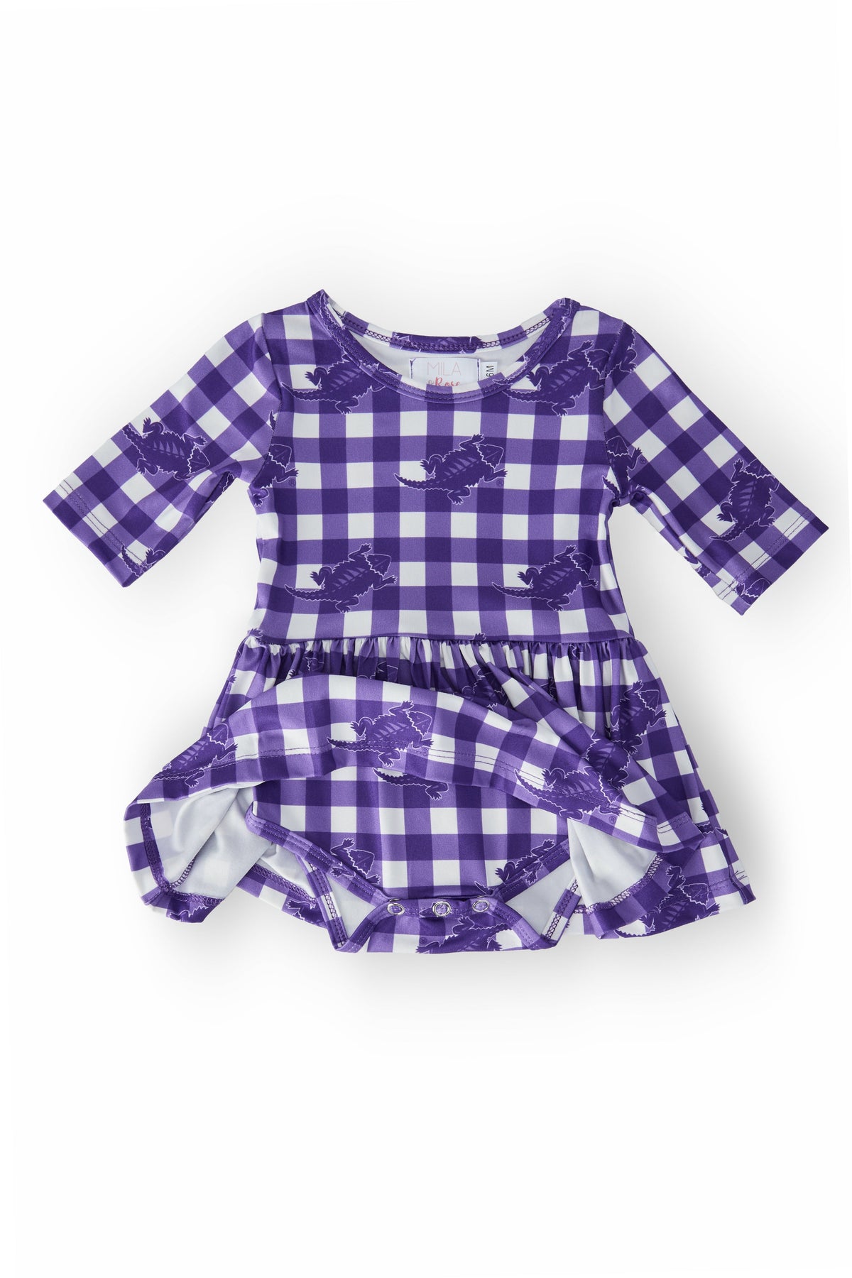TCU Plaid Frog 3/4 Sleeve Twirl Bodysuit 2