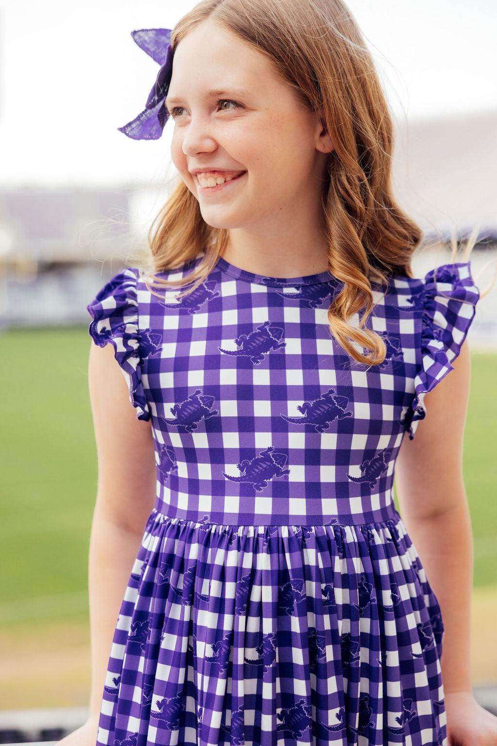 TCU Plaid Frog Flutter Twirl Dress 2