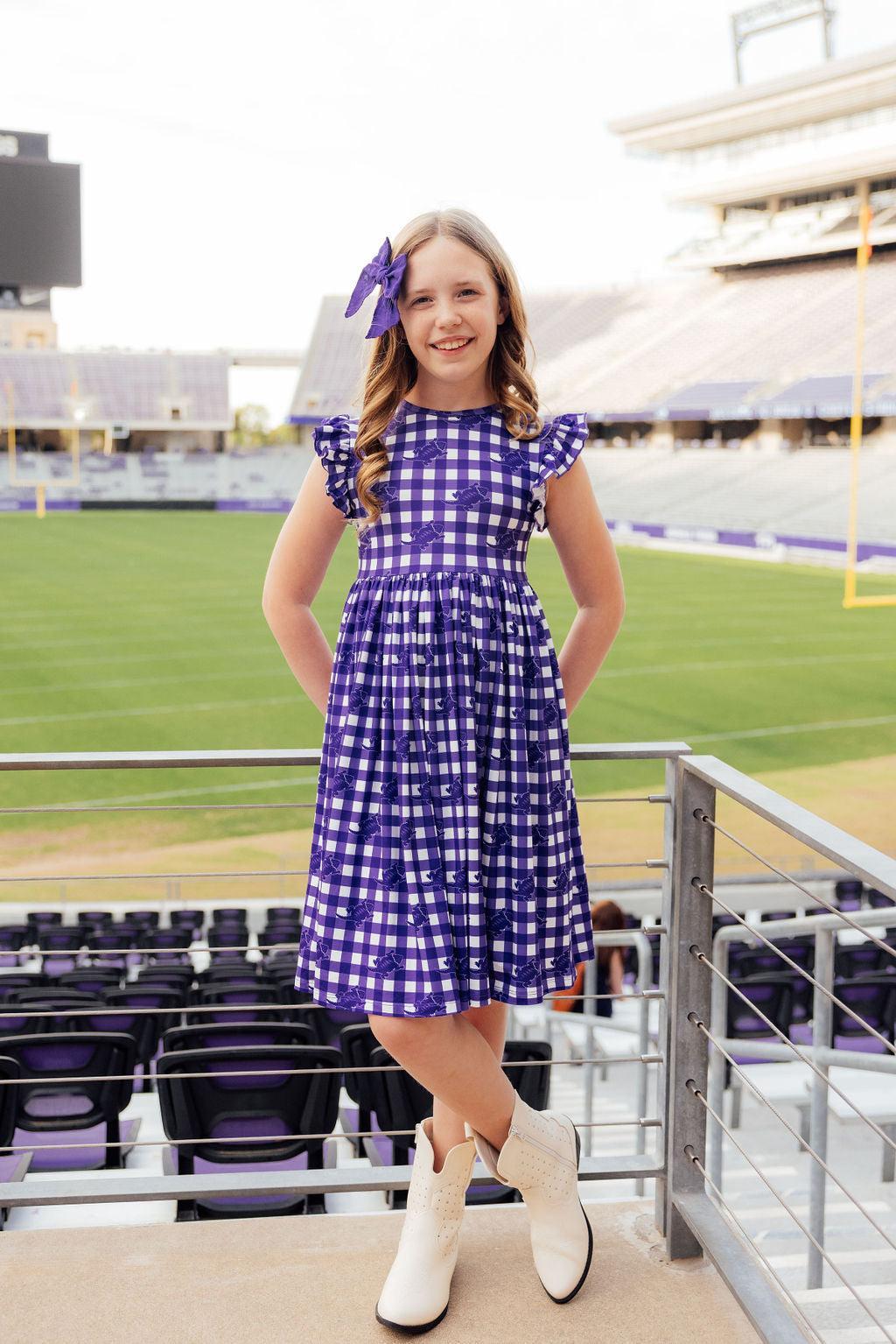 TCU Plaid Frog Flutter Twirl Dress 3