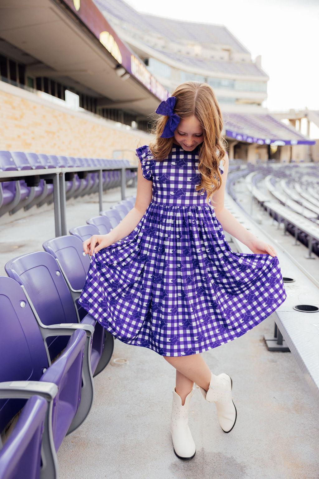 TCU Plaid Frog Flutter Twirl Dress 6