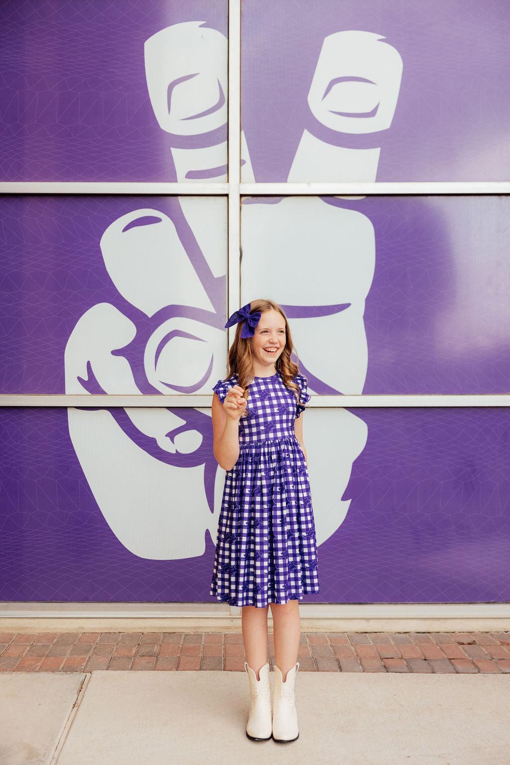 TCU Plaid Frog Flutter Twirl Dress 8