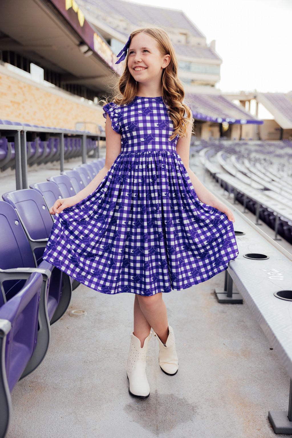 TCU Plaid Frog Flutter Twirl Dress 1