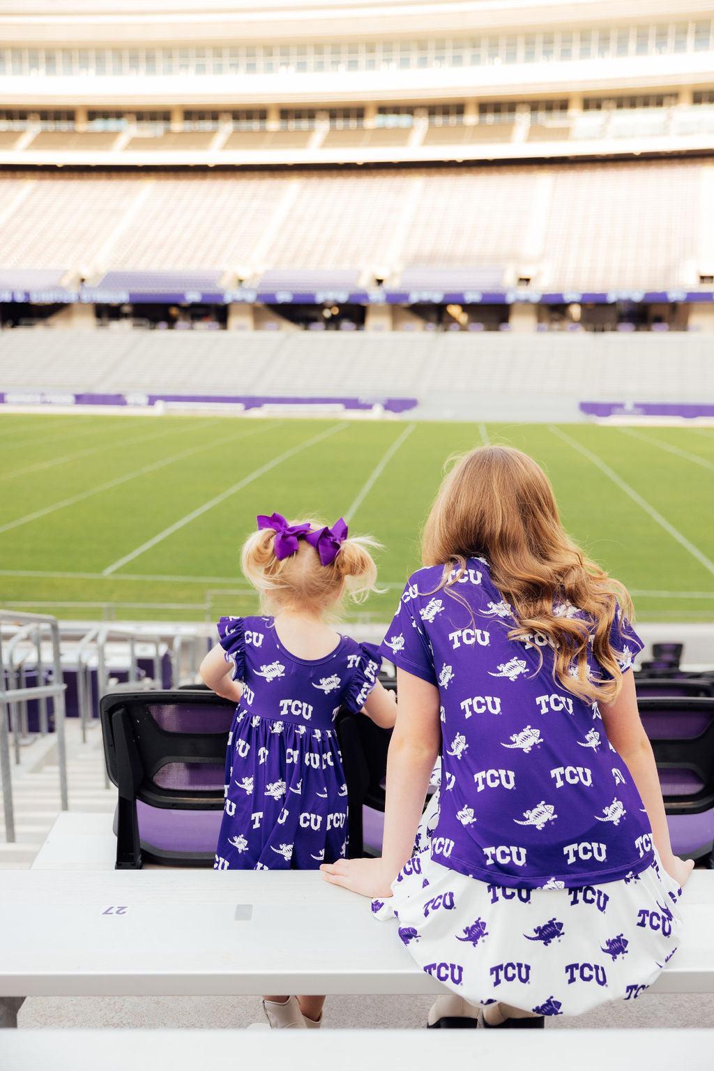 TCU Purple Frog Ruffle Pocket Tee 4