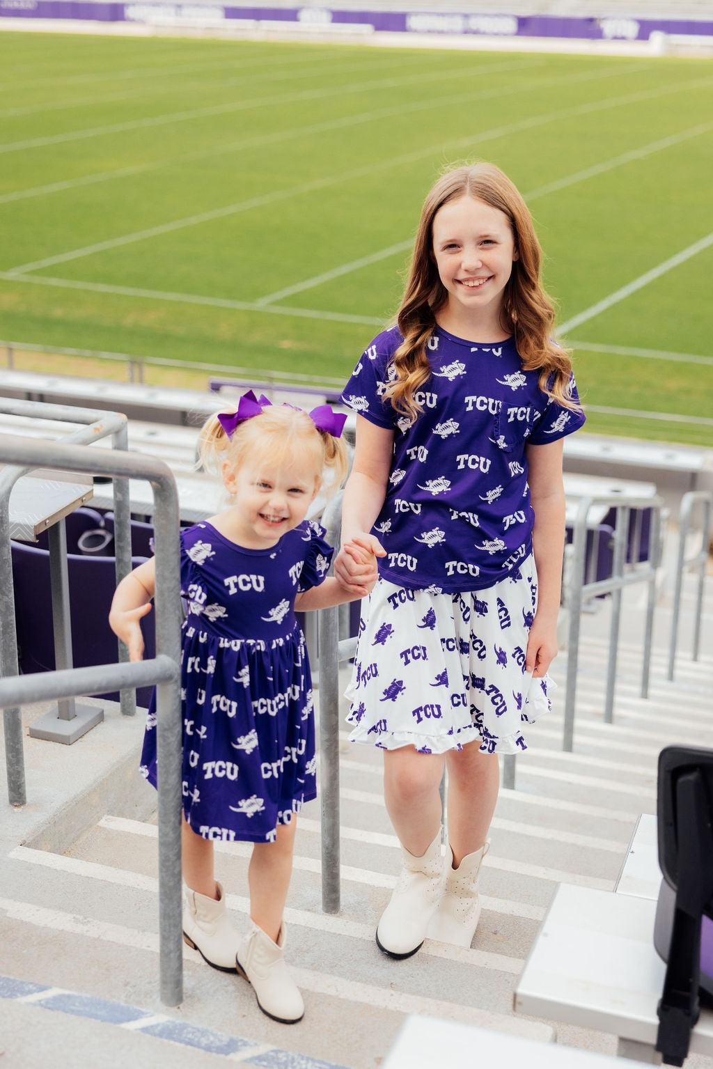TCU Purple Frog Ruffle Pocket Tee 6