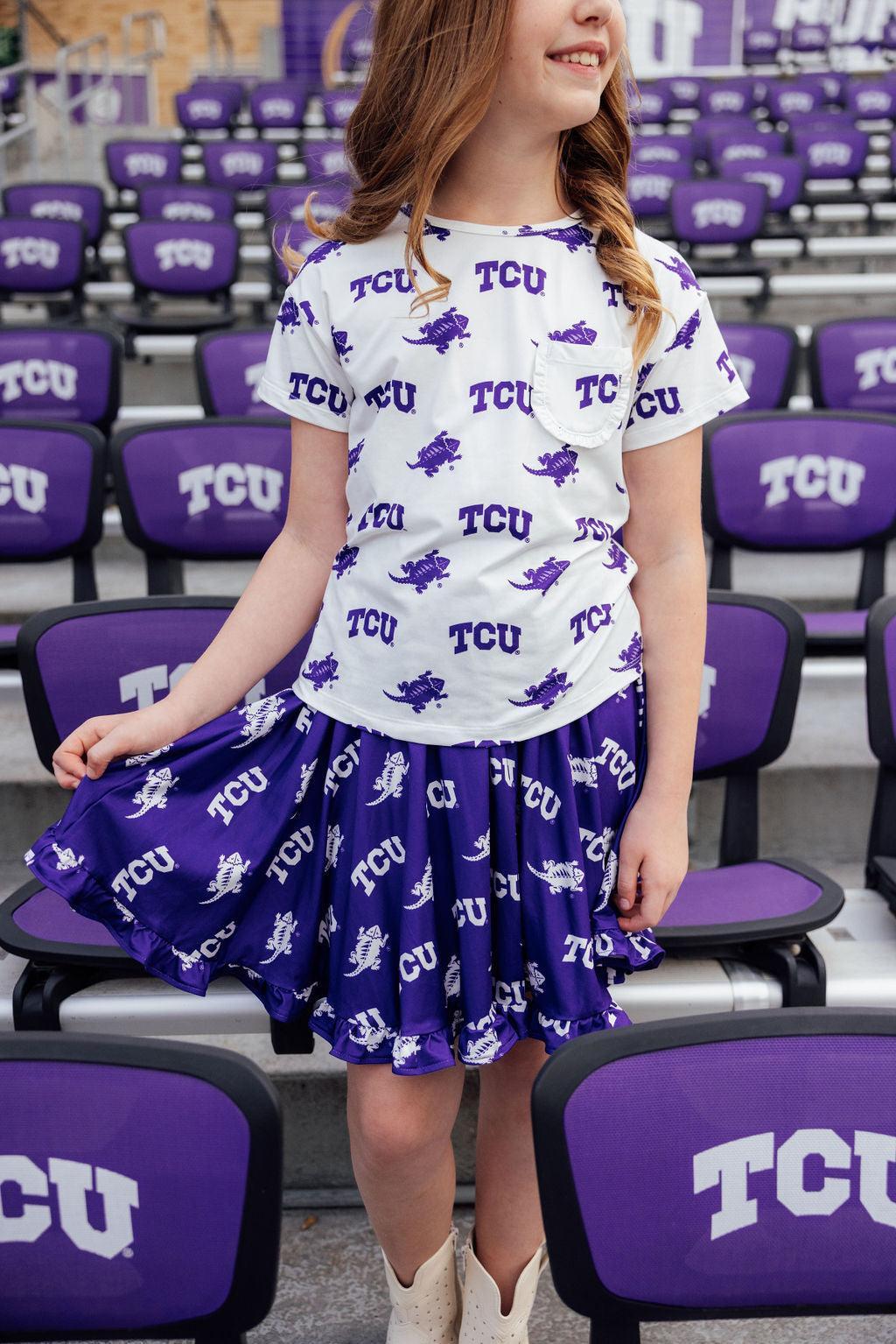 TCU Purple Frog Ruffle Twirl Skort 2