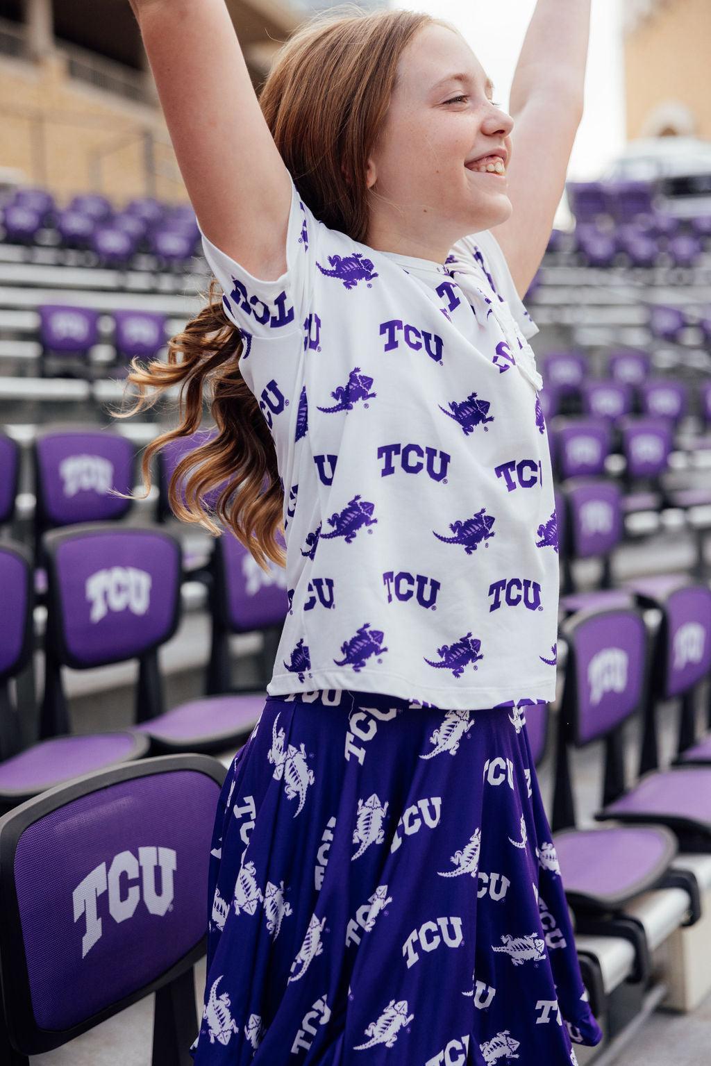 TCU Purple Frog Ruffle Twirl Skort 3