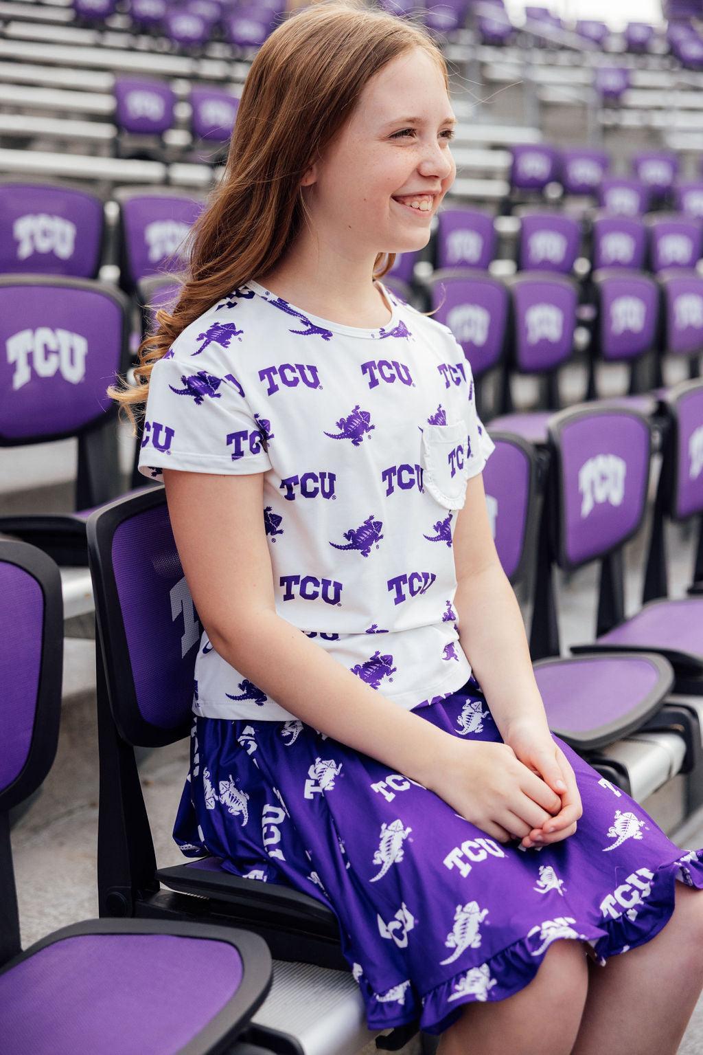 TCU Purple Frog Ruffle Twirl Skort 4