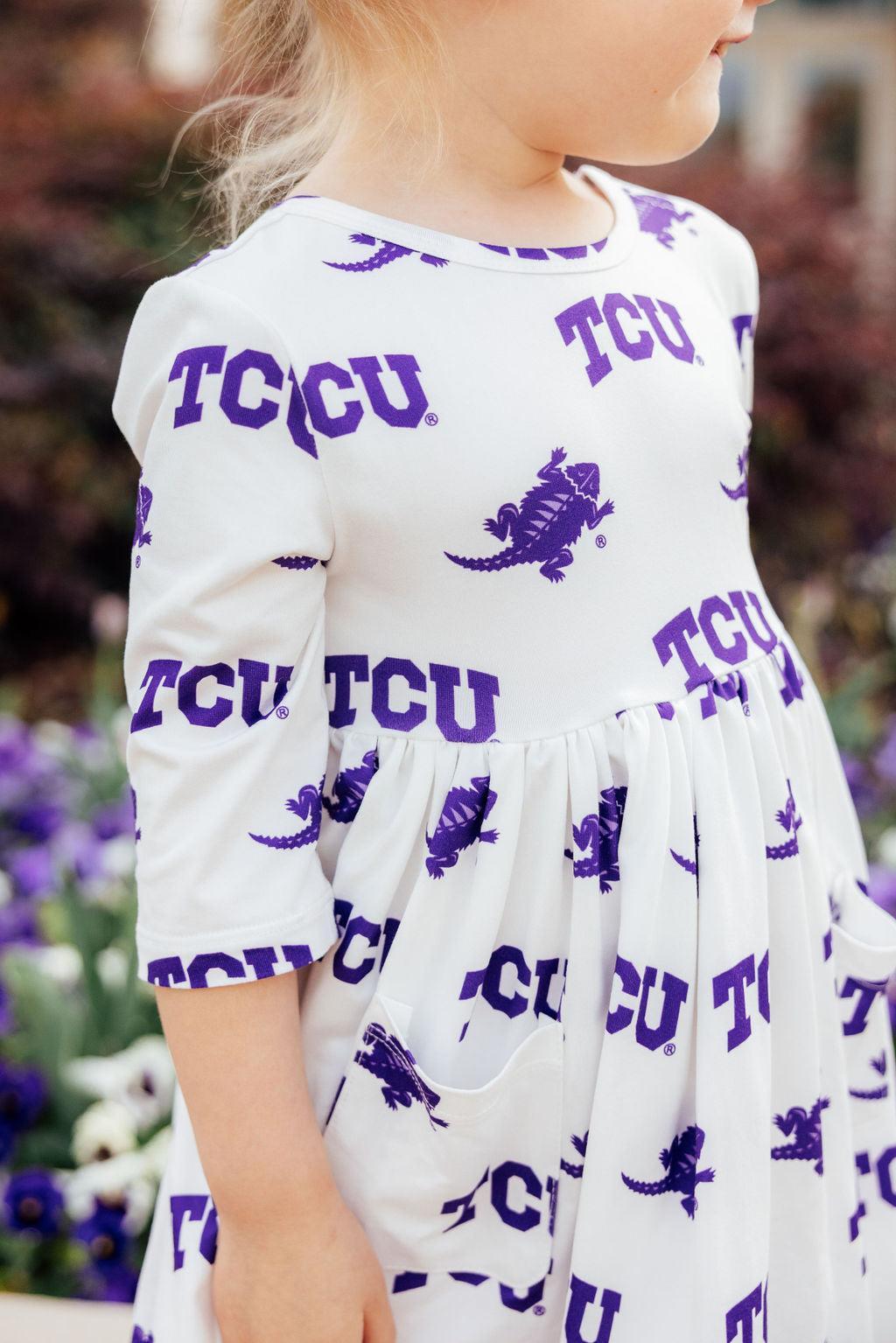 SALE TCU White Frog 3/4 Sleeve Pocket Twirl Dress 1