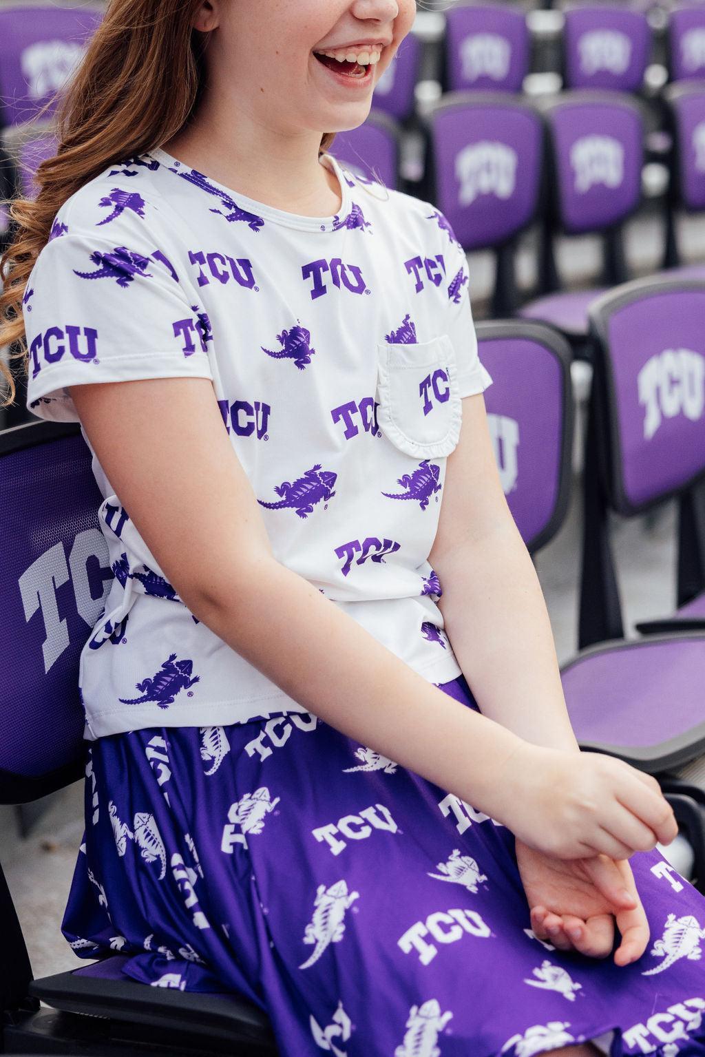 TCU White Frog Ruffle Pocket Tee 8