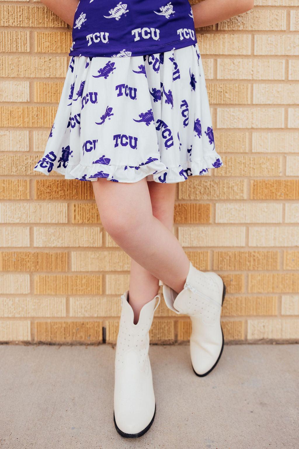 SALE TCU White Frog Ruffle Twirl Skort 1