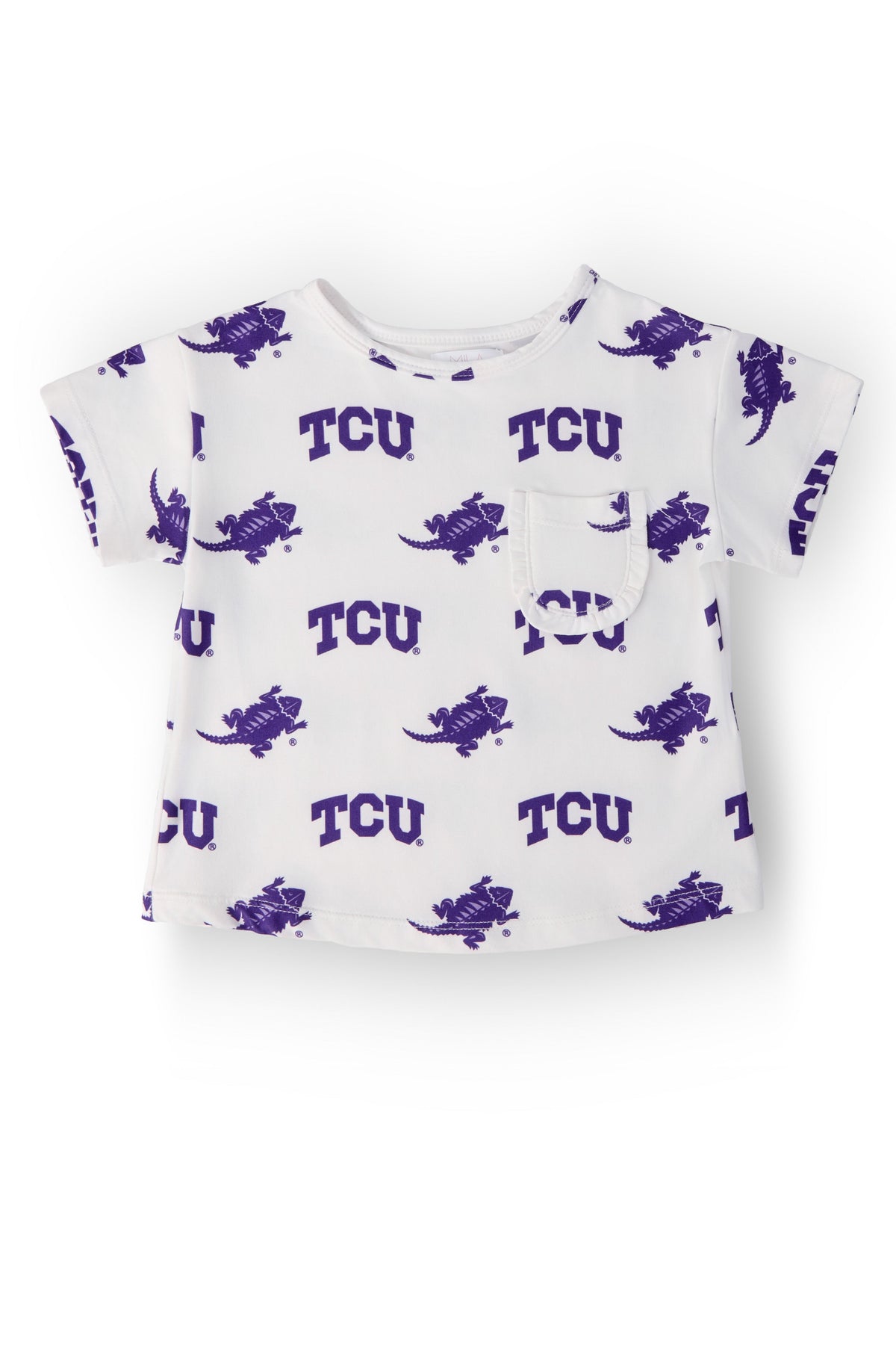 TCU White Frog Ruffle Pocket Tee 1