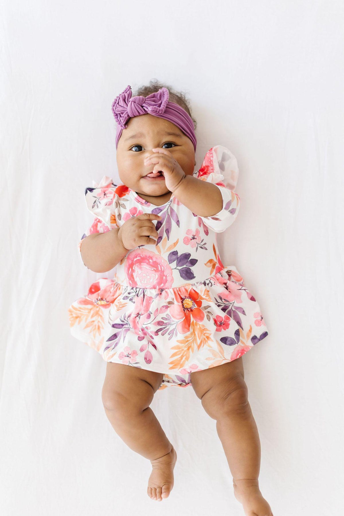 Tangerine Leaves 3/4 Sleeve Flutter Twirl Bodysuit 2