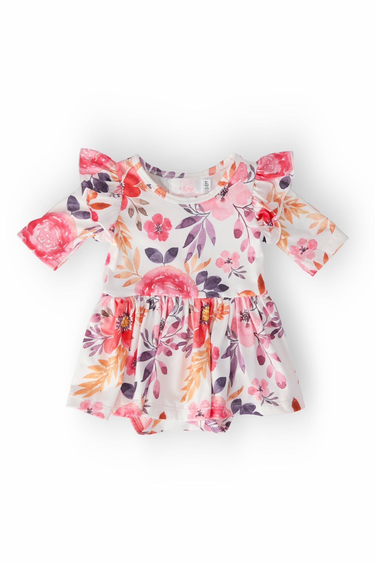 Tangerine Leaves 3/4 Sleeve Flutter Twirl Bodysuit 1