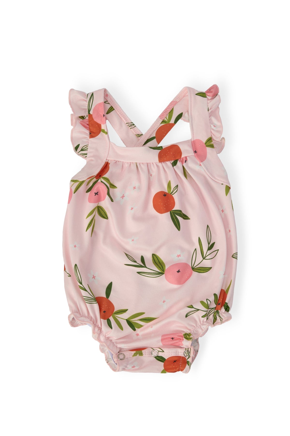 Tangerine Ruffle Cross Back Romper 1