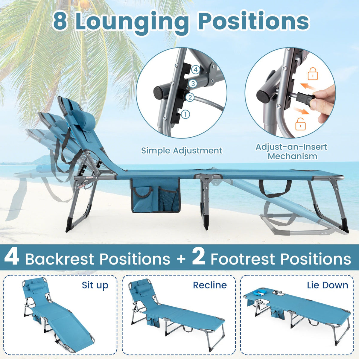 Tanning Chair with Face Arm Holes Folding Chair 14