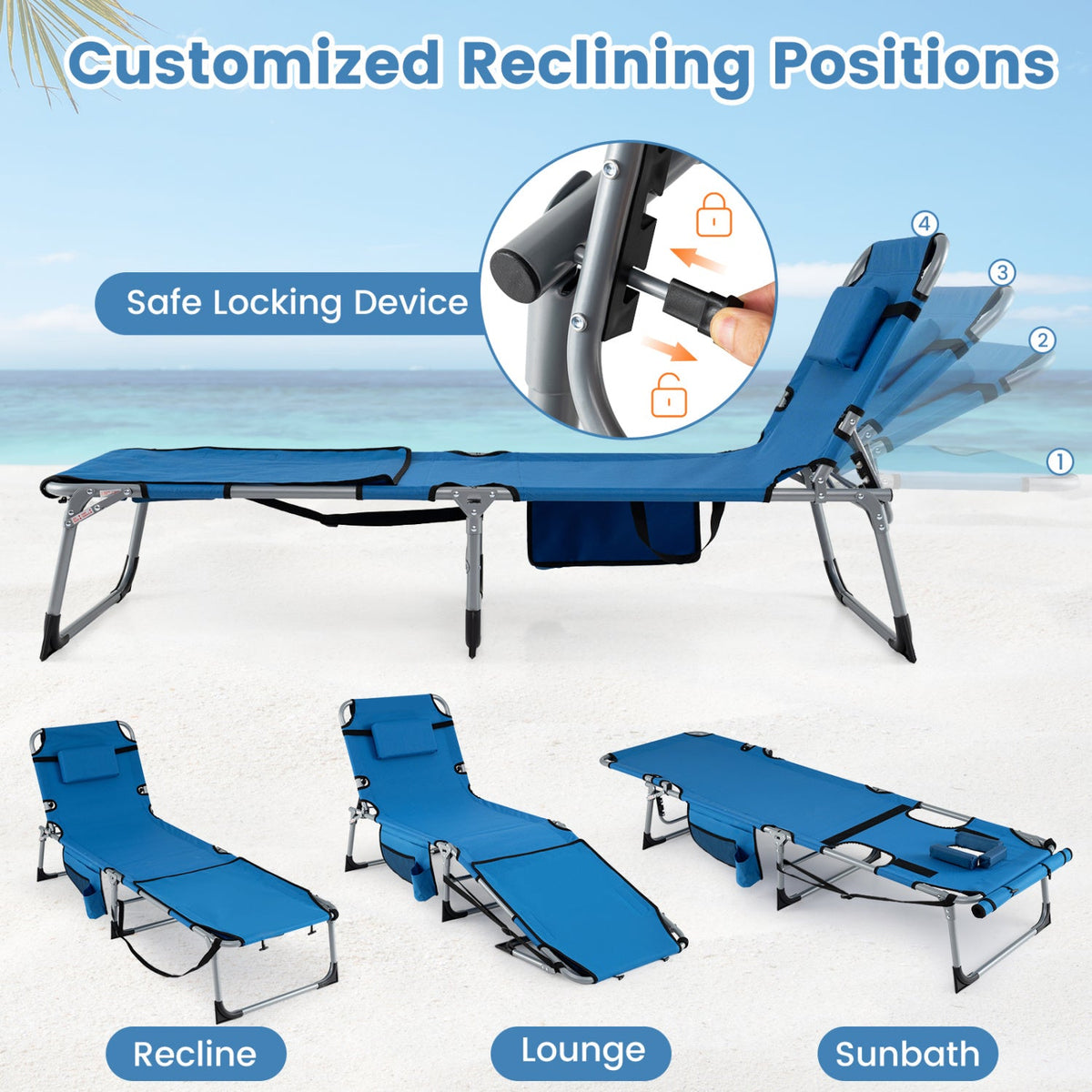 Tanning Chair with Face Arm Holes Portable Sunbathing Chair 20