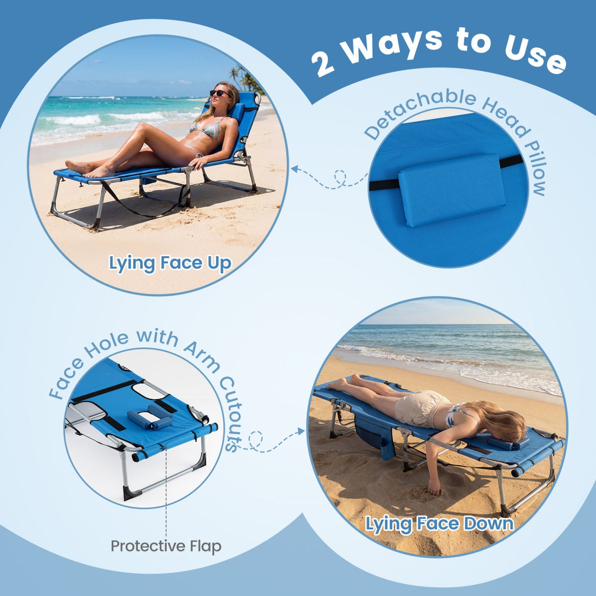 Tanning Chair with Face Arm Holes Portable Sunbathing Chair 23