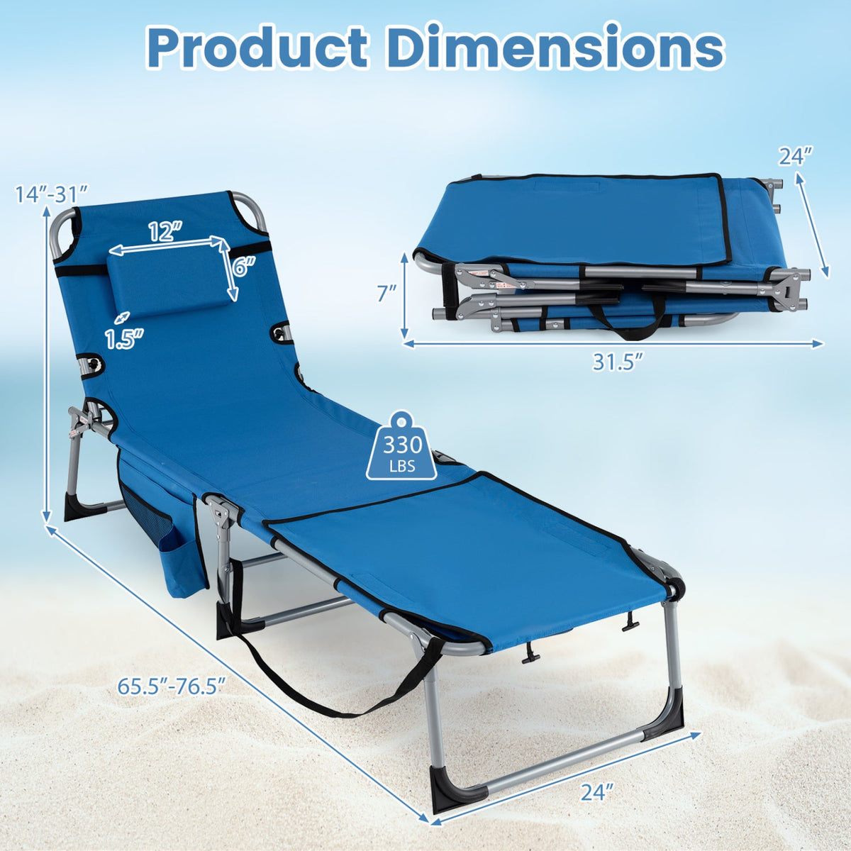 Tanning Chair with Face Arm Holes Portable Sunbathing Chair 13