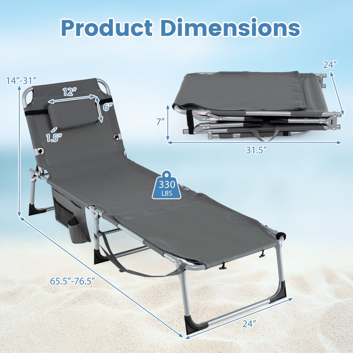 Tanning Chair with Face Arm Holes Portable Sunbathing Chair 15
