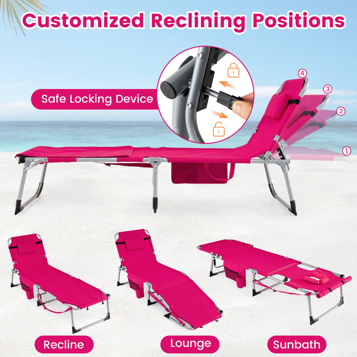 Tanning Chair with Face Arm Holes Portable Sunbathing Chair 19