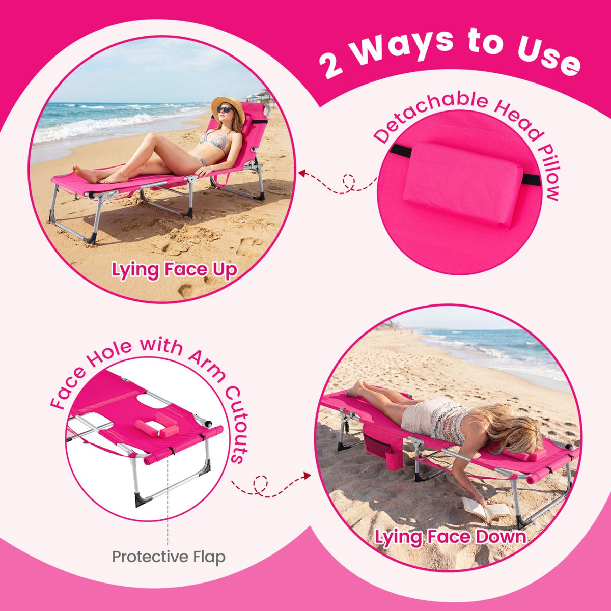 Tanning Chair with Face Arm Holes Portable Sunbathing Chair 24