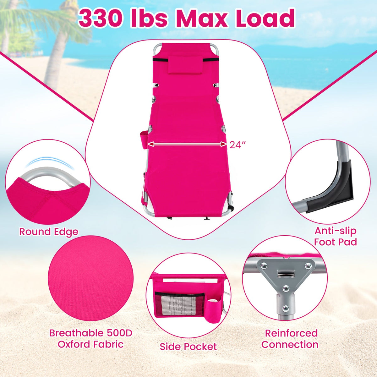 Tanning Chair with Face Arm Holes Portable Sunbathing Chair 31