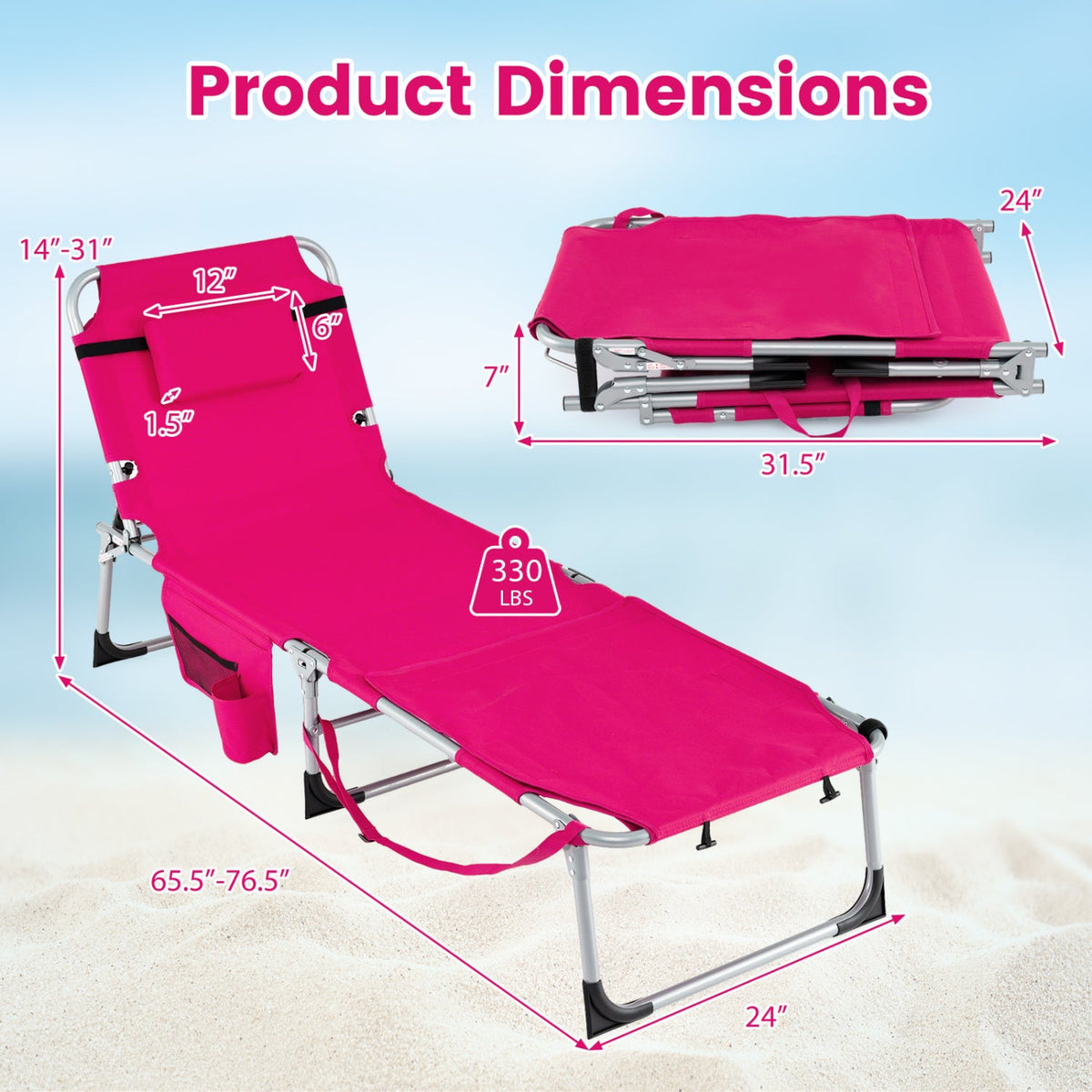 Tanning Chair with Face Arm Holes Portable Sunbathing Chair 16