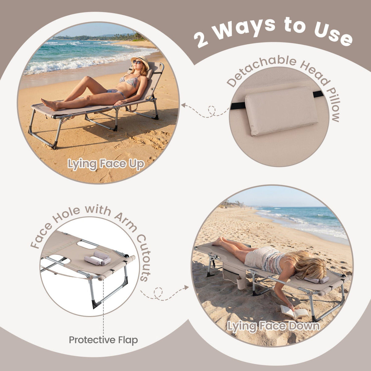 Tanning Chair with Face Arm Holes Portable Sunbathing Chair 22