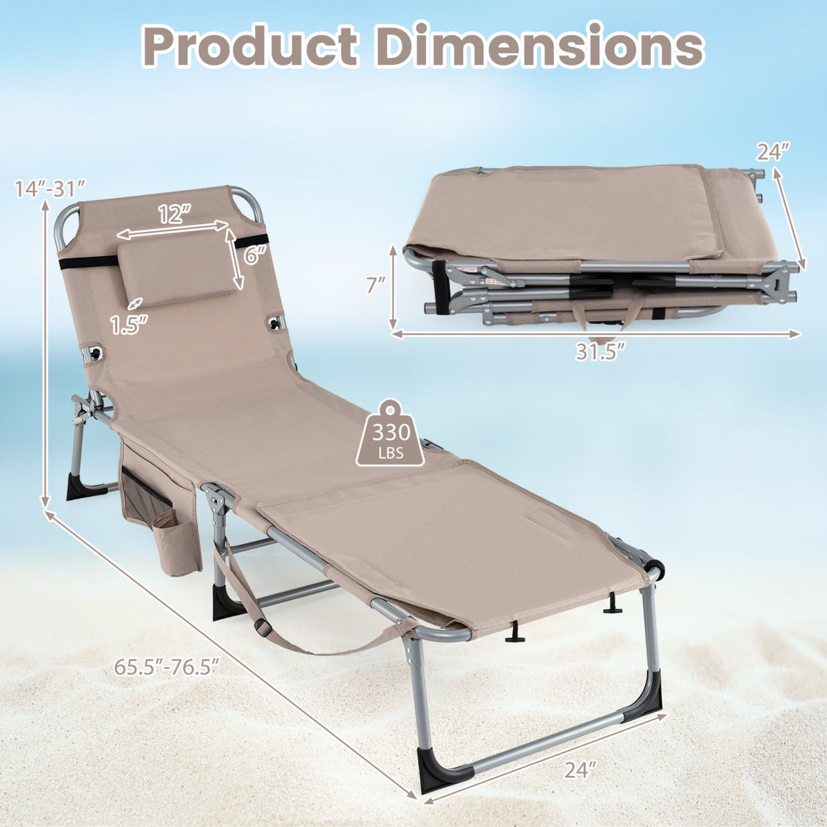 Tanning Chair with Face Arm Holes Portable Sunbathing Chair 14