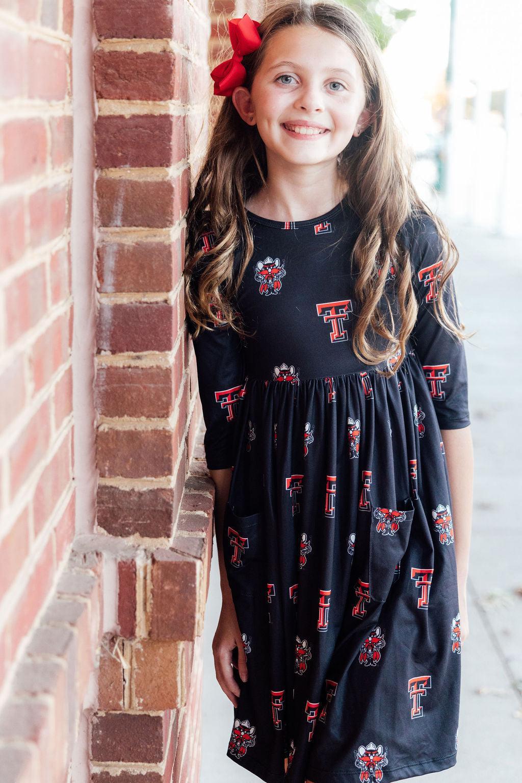 Texas Tech Black Raider Red 3/4 Sleeve Pocket Twirl Dress 3