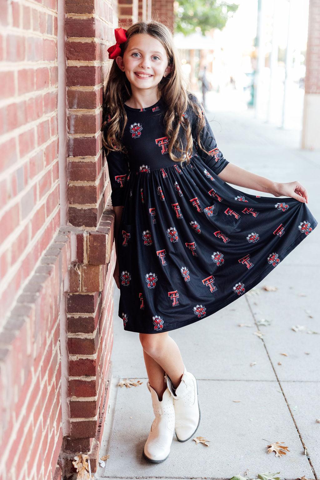 Texas Tech Black Raider Red 3/4 Sleeve Pocket Twirl Dress 1