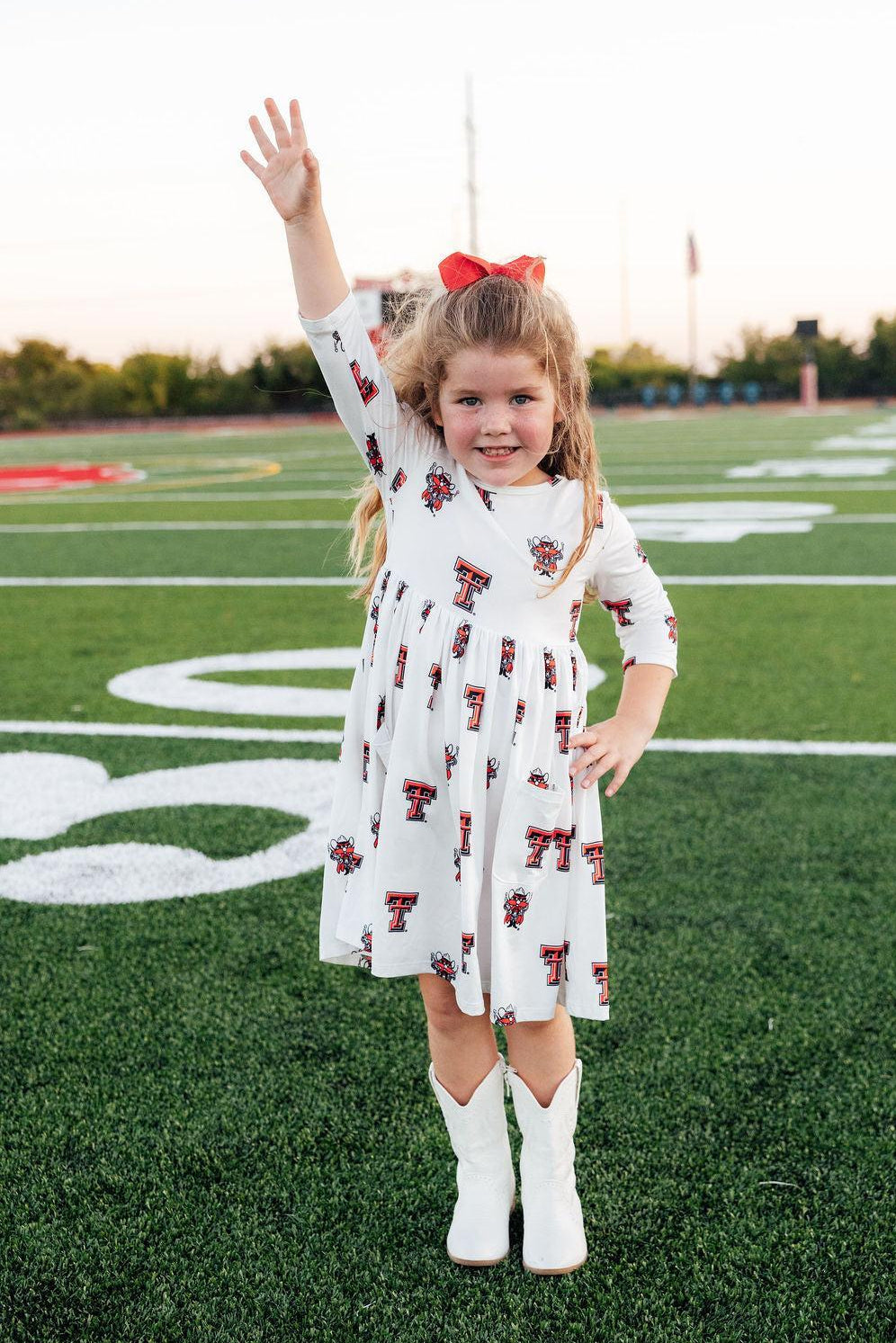Texas Tech White Raider Red 3/4 Sleeve Pocket Twirl Dress 3