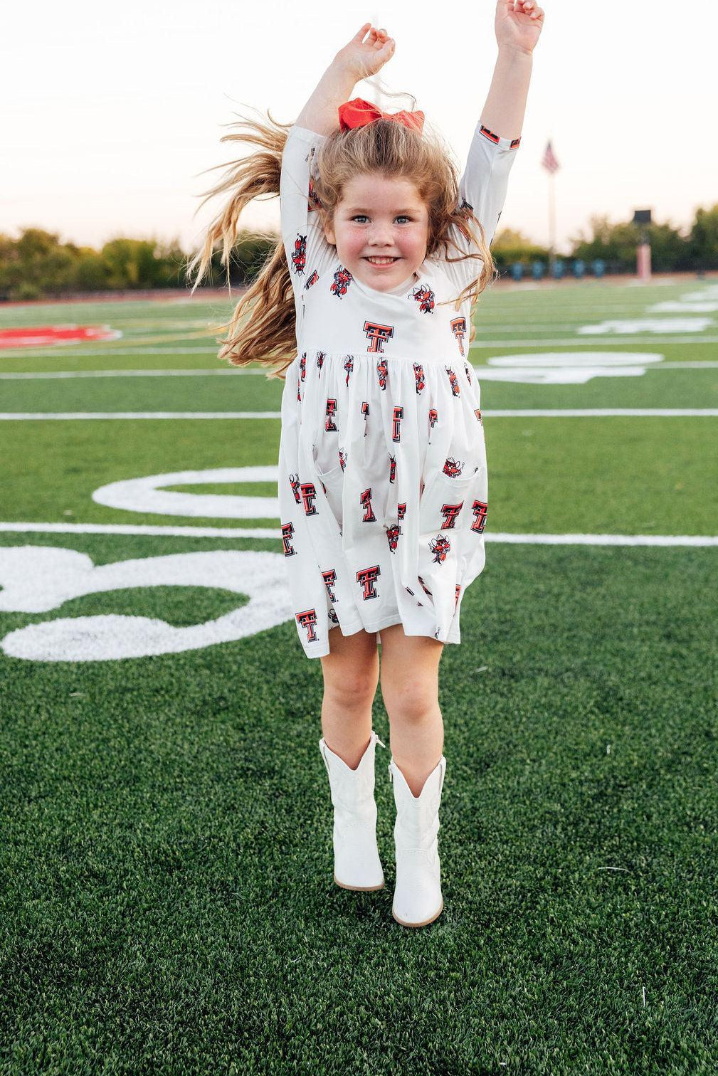 Texas Tech White Raider Red 3/4 Sleeve Pocket Twirl Dress 4