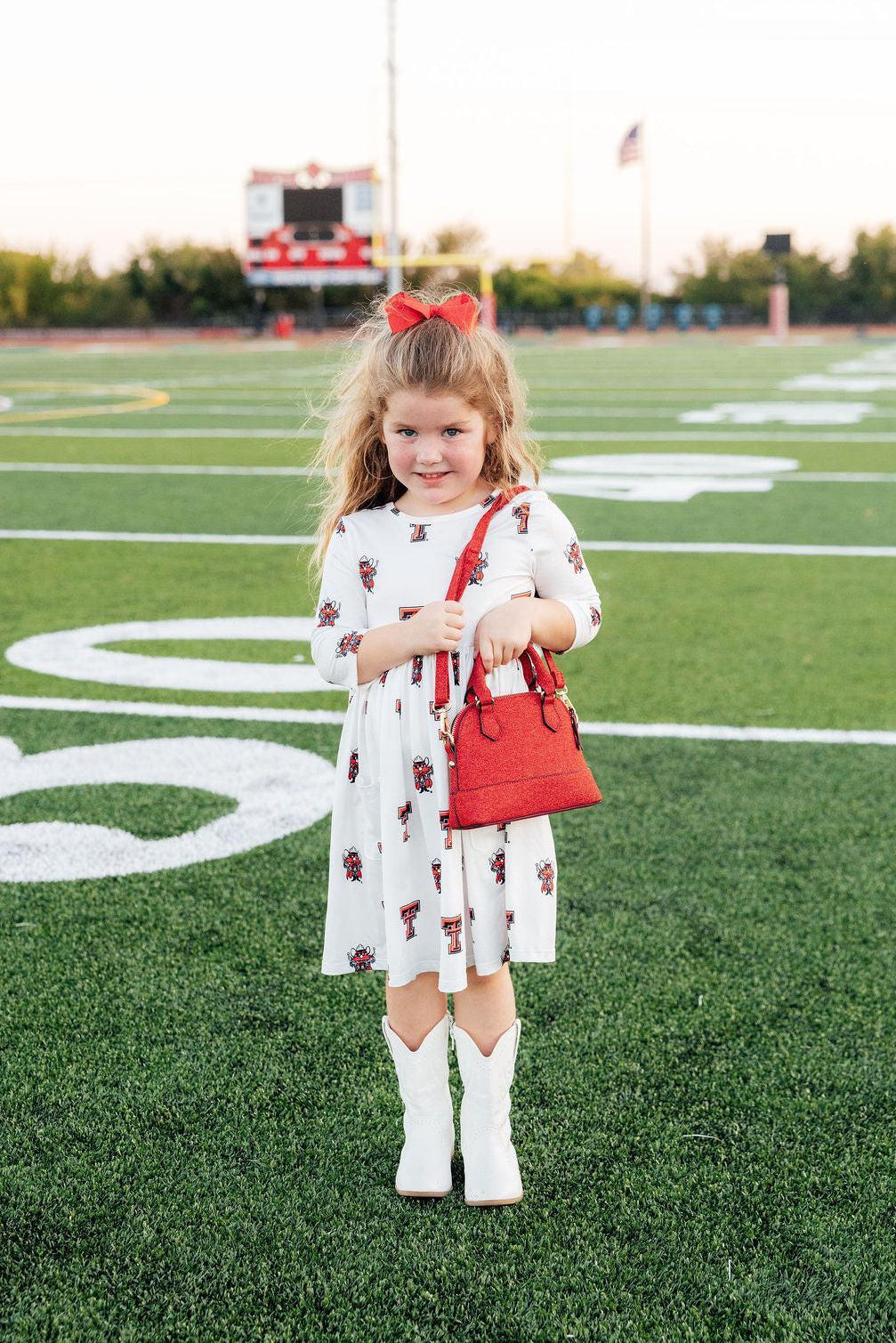 Texas Tech White Raider Red 3/4 Sleeve Pocket Twirl Dress 5