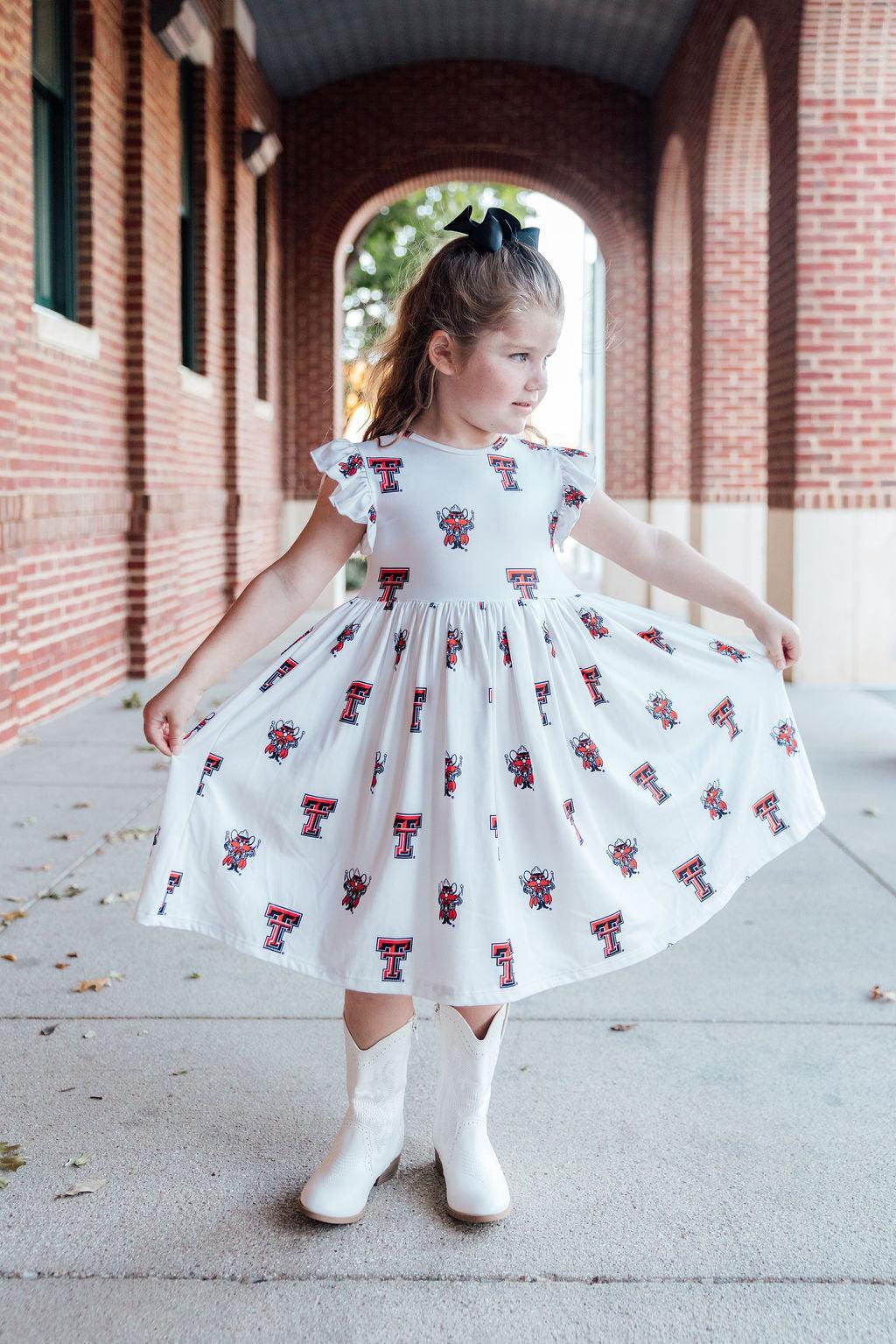 Texas Tech White Raider Red Flutter Twirl Dress 3