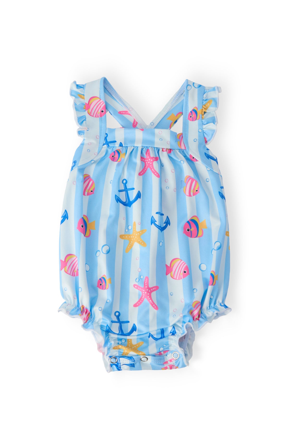 Tidepool Treasures Ruffle Cross Back Romper 1