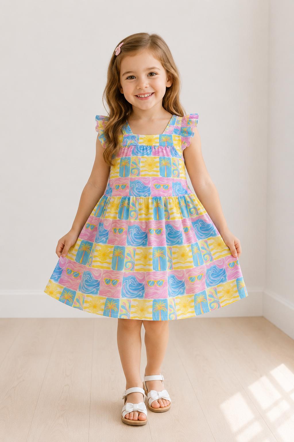 Tropical Summer Ruffle Cross Back Dress 5