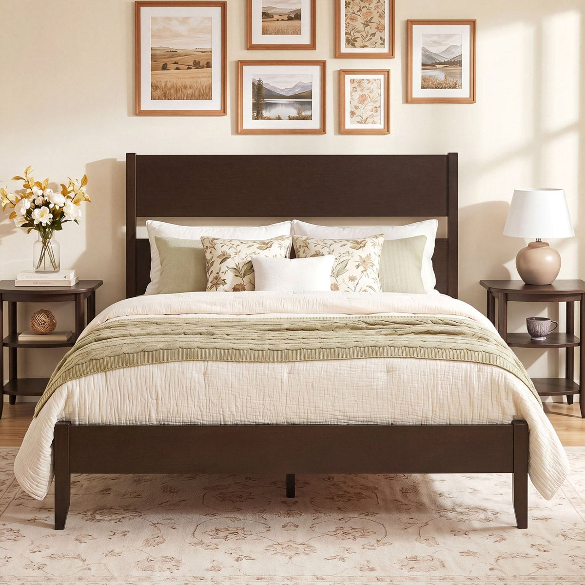 Full Bed Frame with Headboard and Solid Wood Legs 9