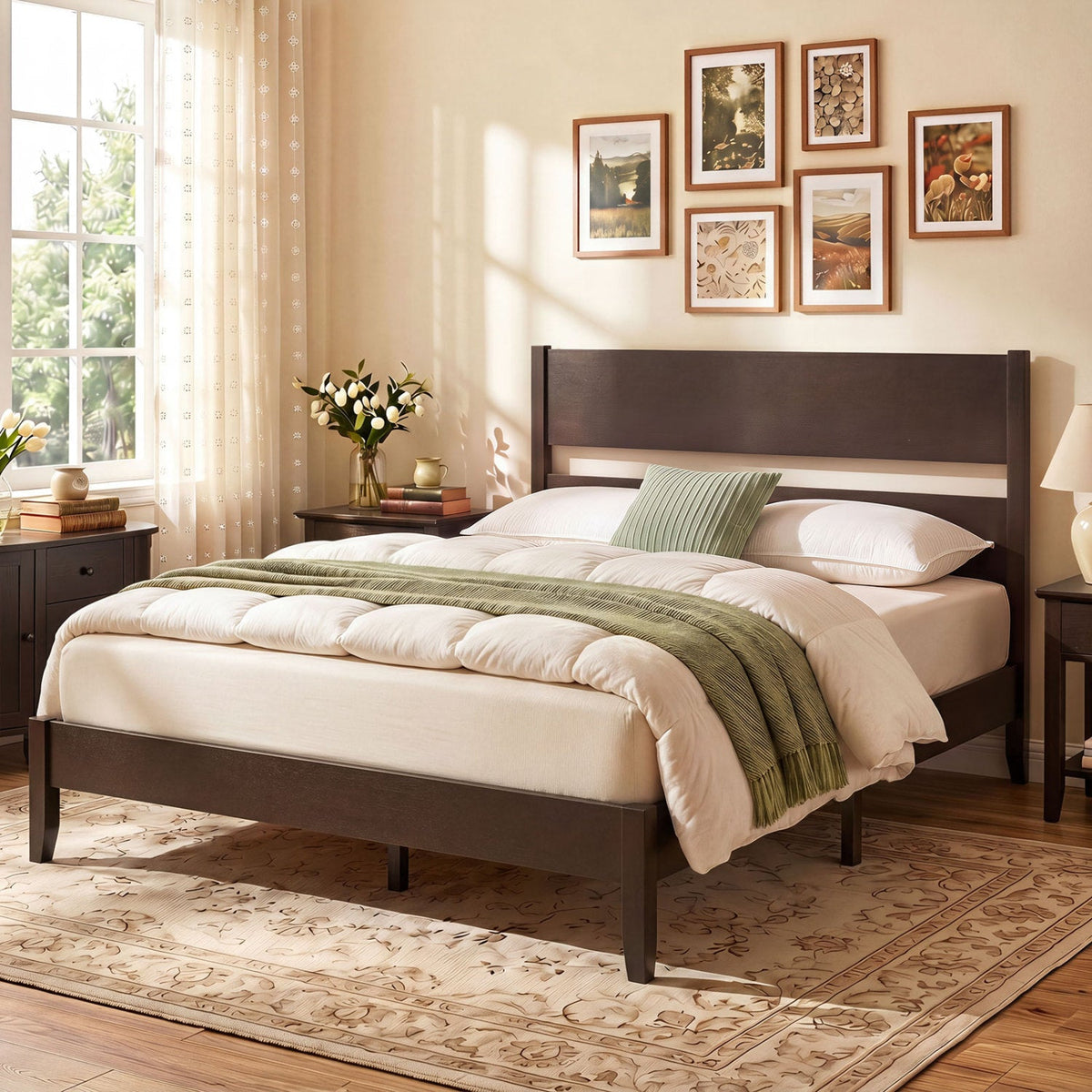 Full Bed Frame with Headboard and Solid Wood Legs 10