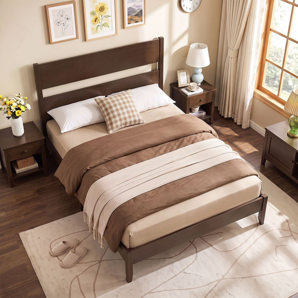 Full Bed Frame with Headboard and Solid Wood Legs 13
