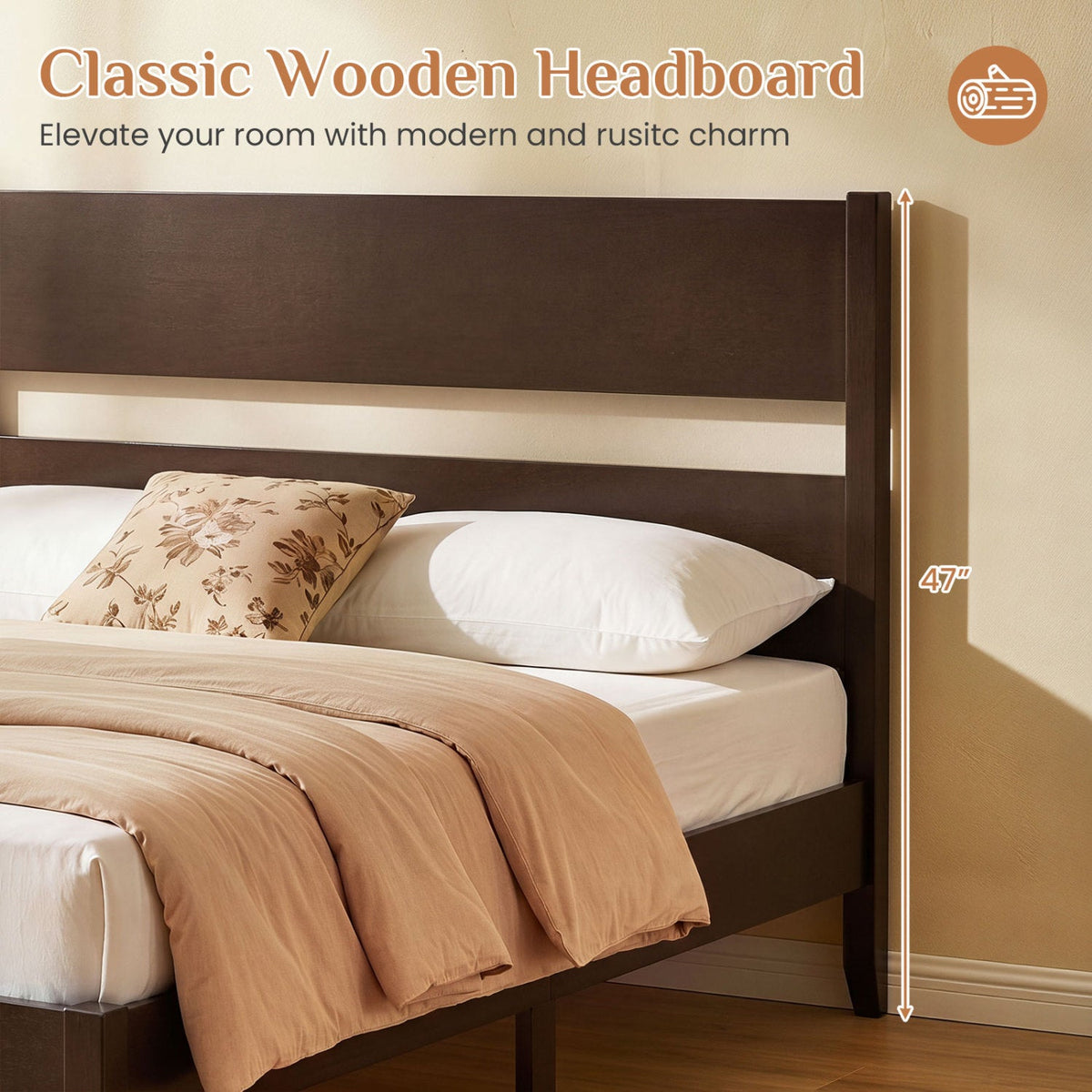 Full Bed Frame with Headboard and Solid Wood Legs 14