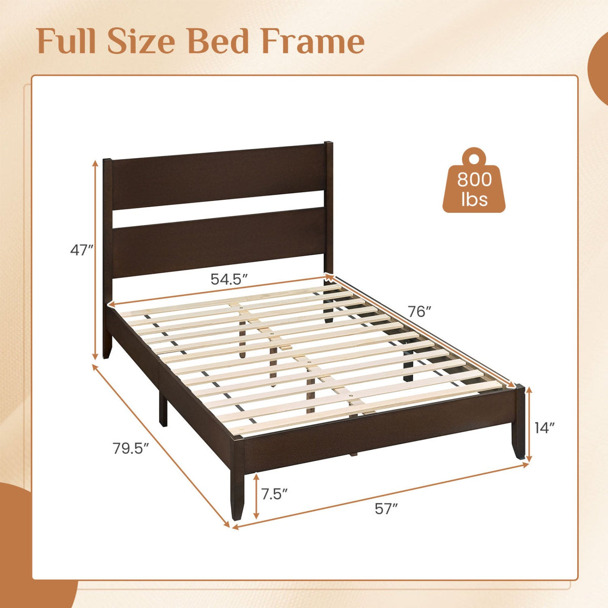 Full Bed Frame with Headboard and Solid Wood Legs 12