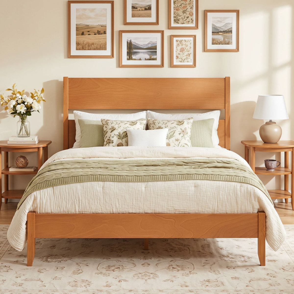 Full Bed Frame with Headboard and Solid Wood Legs 1