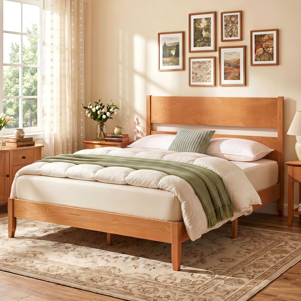 Full Bed Frame with Headboard and Solid Wood Legs 2