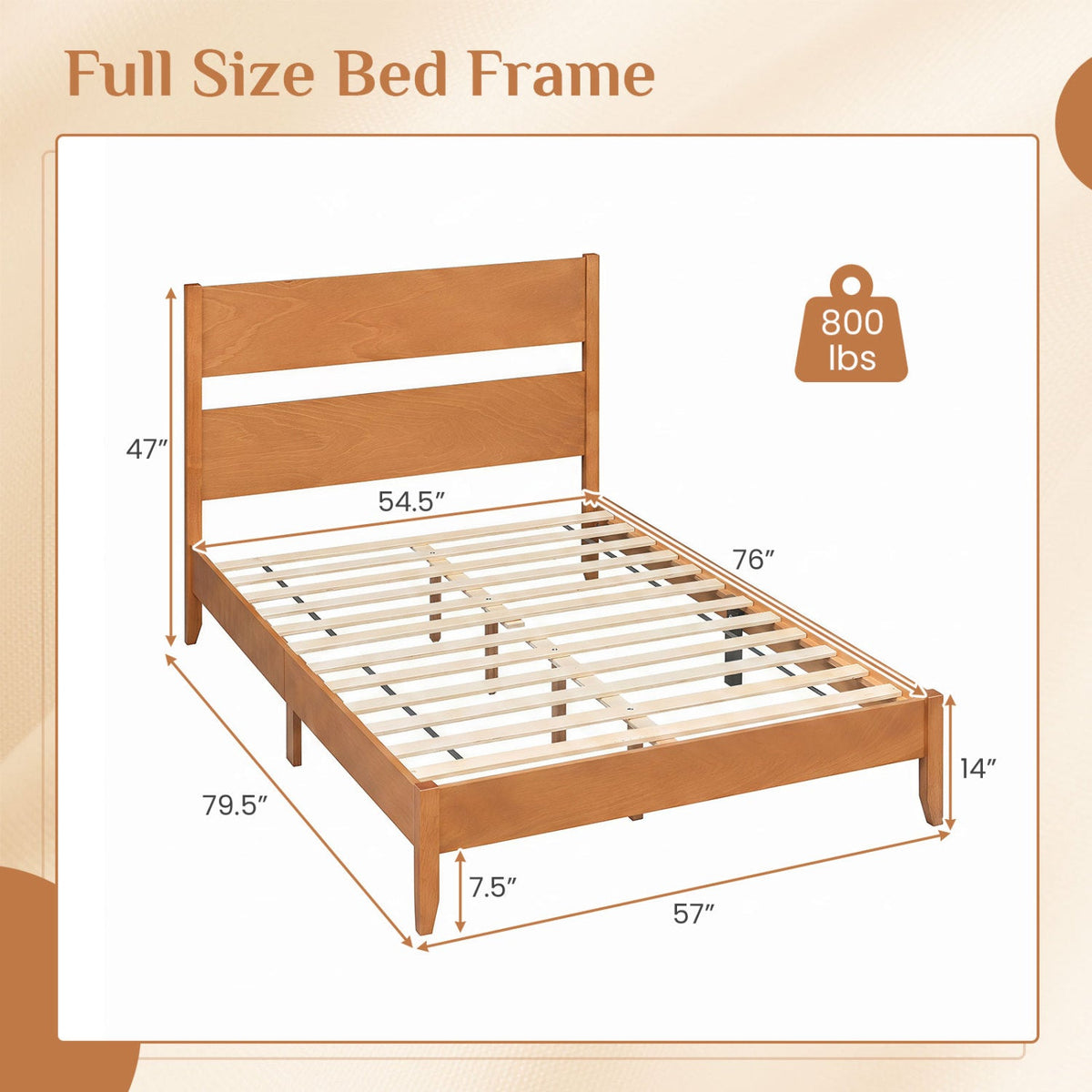Full Bed Frame with Headboard and Solid Wood Legs 4
