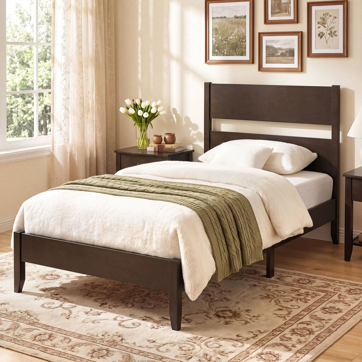 Twin Bed Frame with Headboard and Solid Wood Legs 10